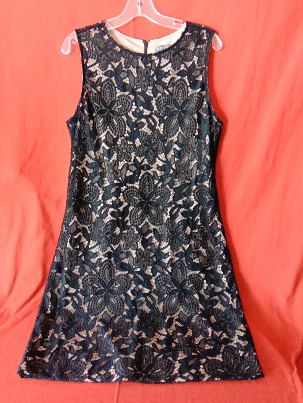 Sharagano Black Lace Overlay A-Line Dress